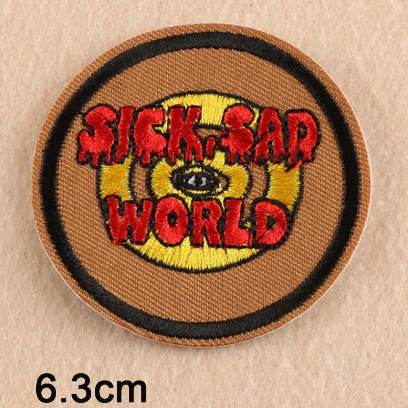 

Sick Sad World Letters Punk Iron On Patch Embroidered Clothes Patch For Clothing Clothes Stickers Apparel Accessories