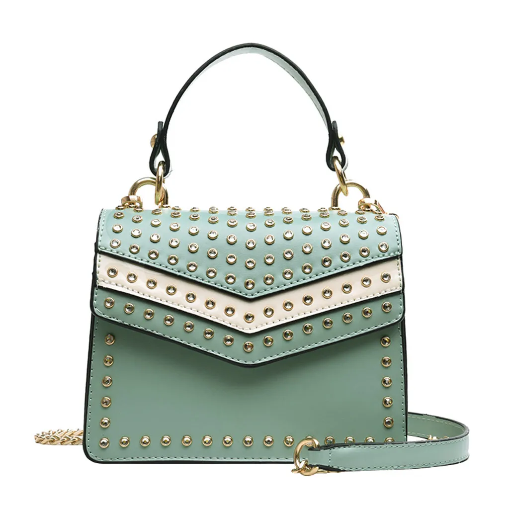 

2019 Summer New Women's Bag Fashion Wild Messenger Bag Small Square Bag Nail Chain Shoulder Handbag Purse Crossbody Bags#15