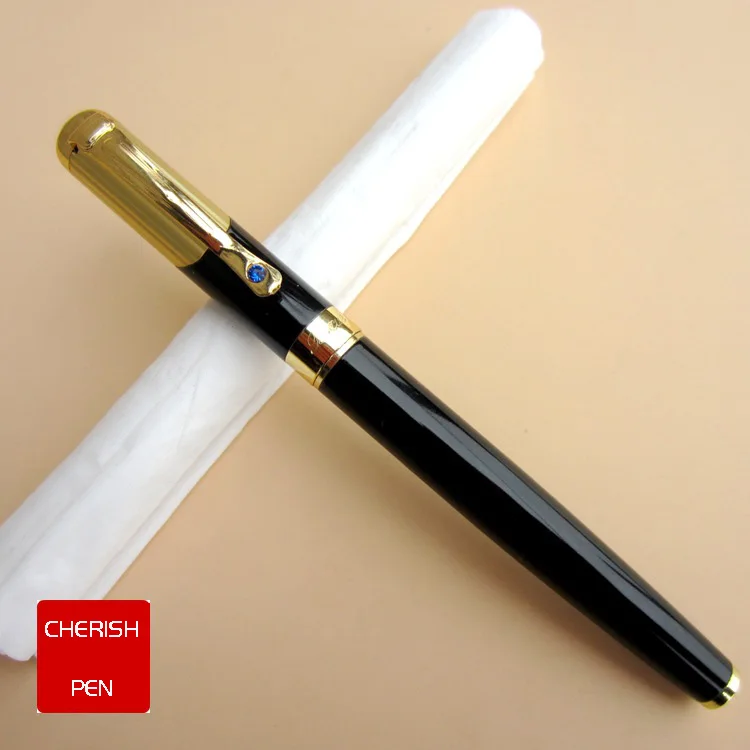 Jinhao 9009 черная и Золотая Роскошная Алмазная перьевая ручка 0,5 мм Металлические перьевые ручки для офисных принадлежностей подарочная ручка