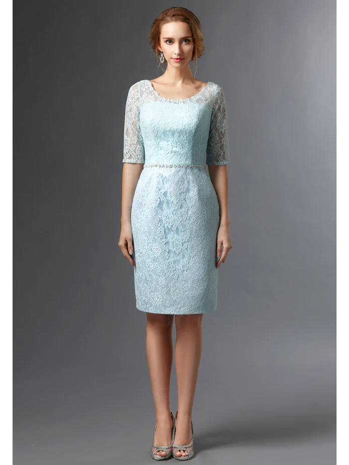 Light In The Box Mother Of Bride Dresses 2019 New Light Blue Short Knee Length Lace Sheath Mother of The Bride