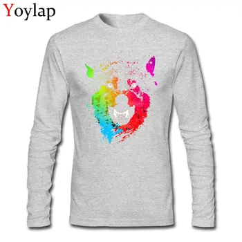 

2017 Art Design Neon Wolves Pattern T-shirts Men Long Sleeve Autumn Tops Clothes Cool Pure Cotton Slim Tees