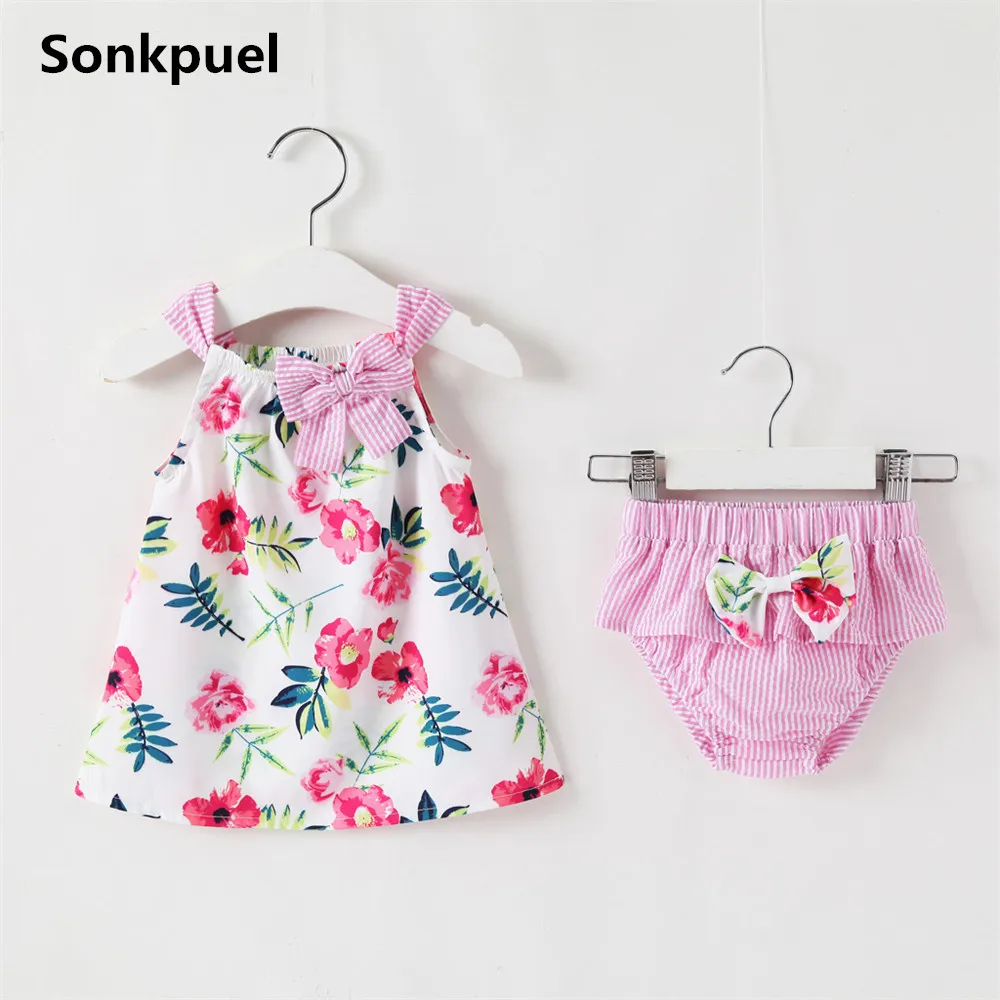 

0-24M Baby Girls Clothes Set Toddler Sleeveless Dress Newborn Baby Clothing Sets Babies 2pcs Outfit Infant Girl Summer Sunsuit