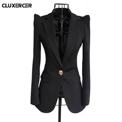 Черный Для женщин Пиджаки для женщин и Куртки 2018 Новый Демисезонный Мода одной кнопки Blazer Femenino дамы пиджак женский