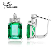 JewelryPalace Lujo 7.6ct Verde Creado Nano Ruso Esmeralda 925 Clip En Los Pendientes para Las Mujeres Joyería de Moda
