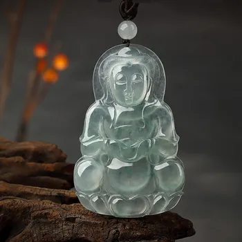 

Burmese ice flower cargo yu guanyin bodhisattva yu pendant card/
