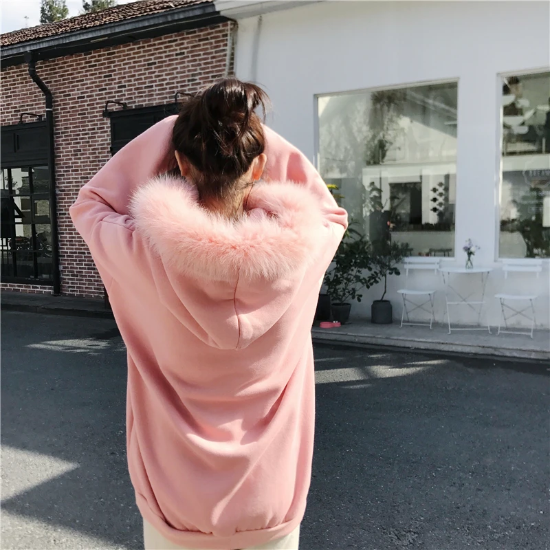 WY059 Толстовка зима harajuku Флисовые Толстовки Женские однотонные с капюшоном длинный рукав толстовка толстые свободные толстовки
