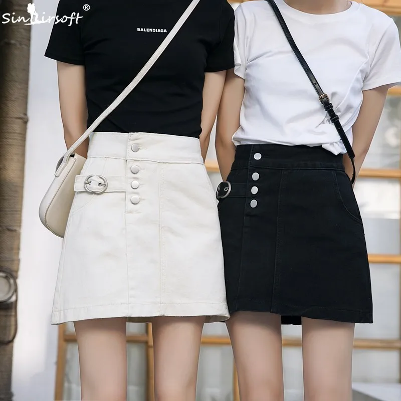 

College Girl Casual Denim Skirt Cotton Fashion Girlfriends Mini Skirt Black Bag Hip Skirt Slim Summer Hot Short Skirt Female