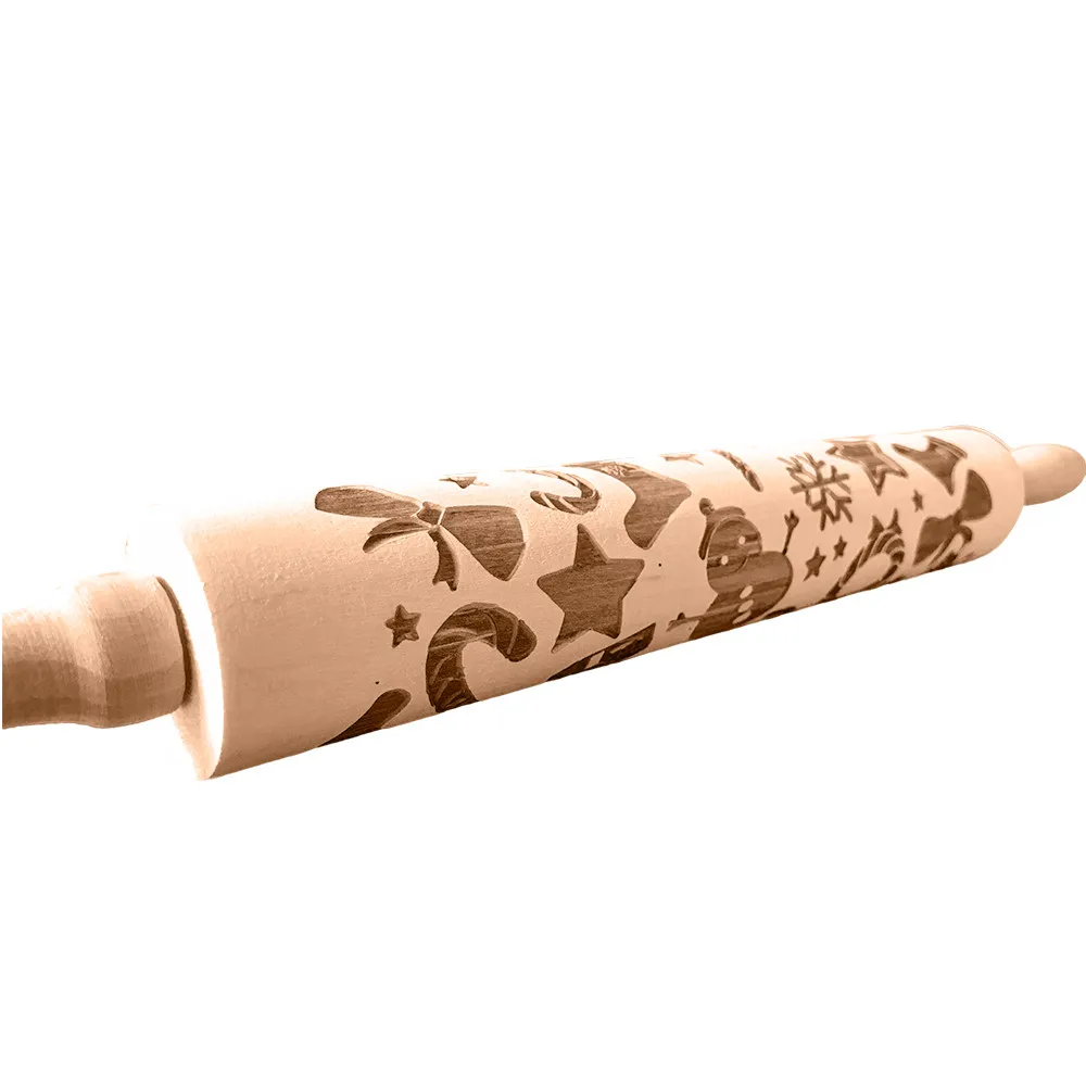 Узорная Скалка, Рождественская Скалка, Выгравированная резная деревянная рельефная декоративная Скалка, скалка для помадки, кухонный инструмент