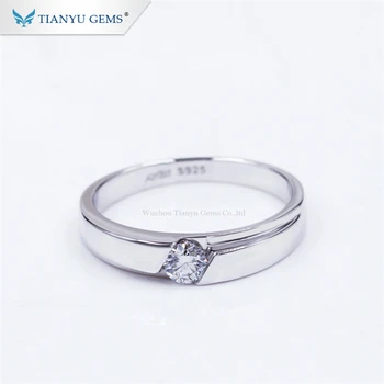 

Tianyu gems simple solitaire ring 925 silver moissanite party gifts engagement anniversary men ring