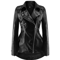 Черная мотоциклетная куртка из искусственной кожи для женщин Осень Топ Мода Лидер продаж верхняя одежда на молнии прохладный тонкий фитнес