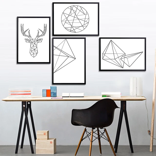 Modern Nordic Minimalist Black White Geometric Shape A4