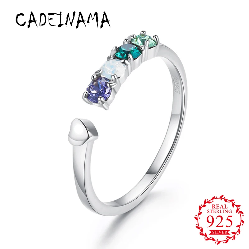 

CADEINAMA Fashion Women Solid 925 Sterling Silver Resizable Ring Multi Austria Crystal Ring Girl Fine Jewelry Simple For Office