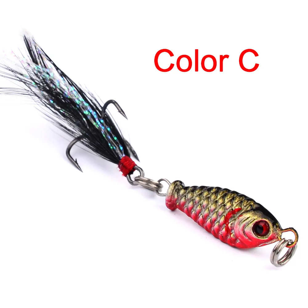 1pcs 5.3g swimbait Fishing Lure wobblers spinner metal lures vib Hard Baits With Feather Treble Hook spinnerbait fishing tackle - Цвет: C