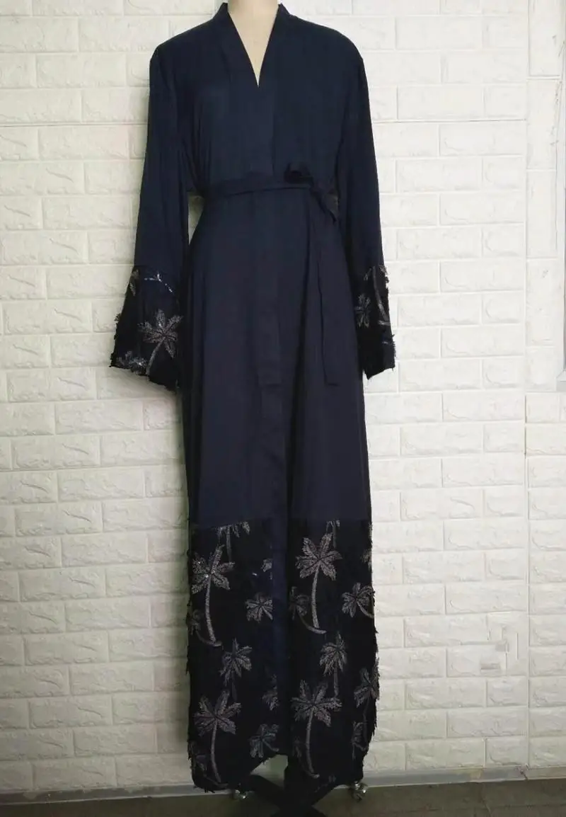 Дубай кружева лоскутное кардиган открыть кимоно Абаи платье мусульманское платье Для женщин джилбаба исламский, арабский халат турецкие
