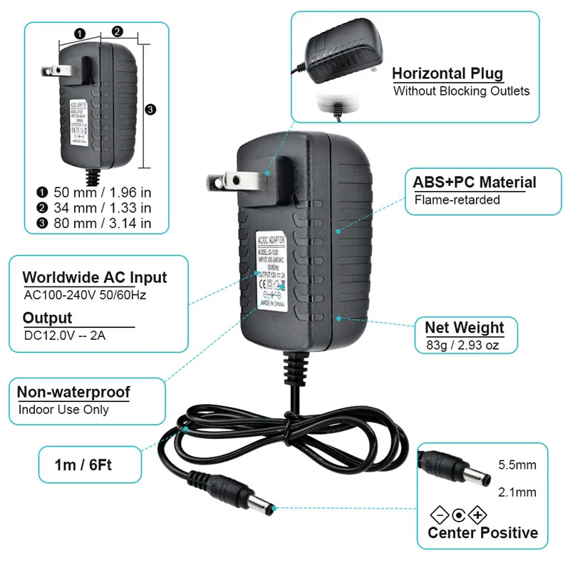 DC 12V 1.8A 2A Мощность адаптер питания US/EU Plug 4,0X1,7 мм 5,5X2,1 мм Интерфейс AC 100-240V Вход 50/60Hz линии Длина 1 м