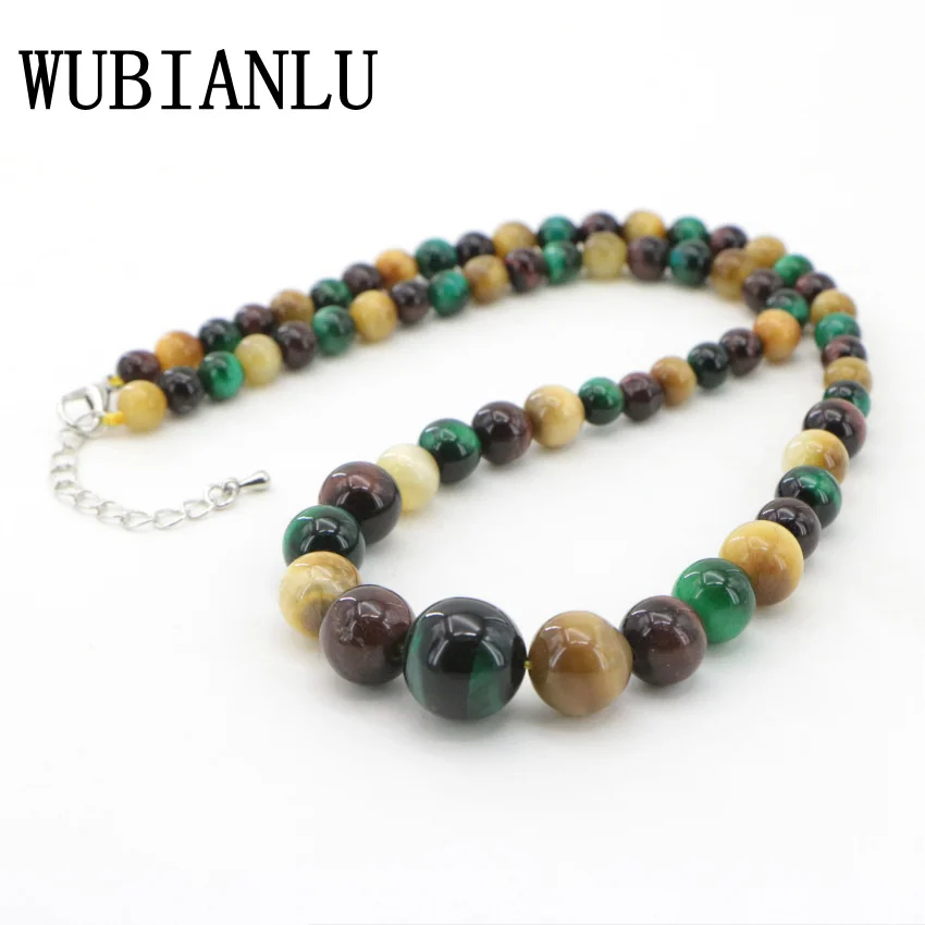 

WUBIANLU Natural Stone 6-14mm Tiger Eyes Beads Necklace Neck Chokers Necklaces For Women Costume Jewelry Floating Charms Lot New