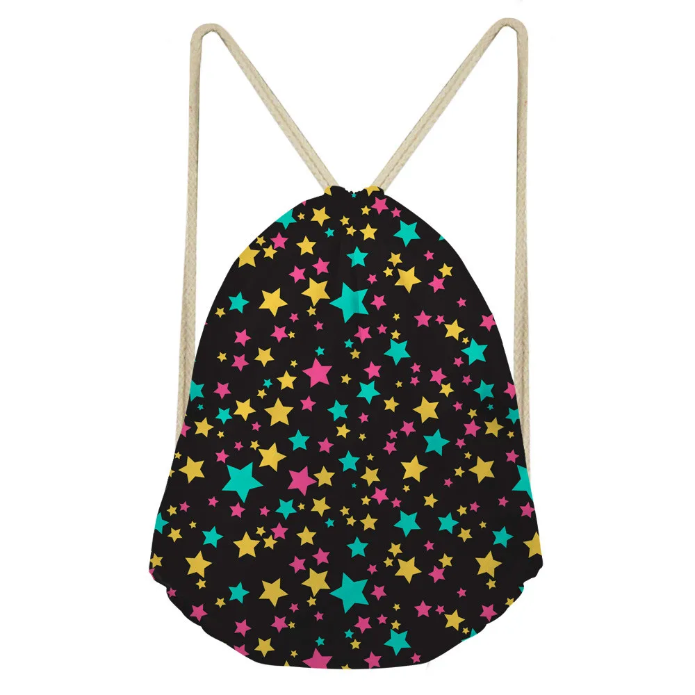 

ThiKin Little Stars Pattern Women's Home Polyester Makeup Movement Polyester Beam Pocket Drawstring Bag Storage Backpack