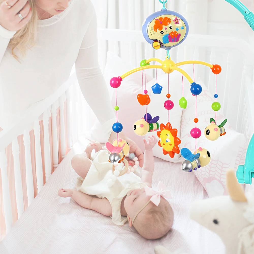 

Toddler Toy Bed Bell Musical Mobile Crib Dreamful Bed Ring Hanging Rotate Bell Rattle Parent Remote Control BabyToys 0-12 Months