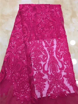

Amazing fuchsia African party net lace fabric with sequins for evening dress French tulle material PDN23 (5yards/lot)