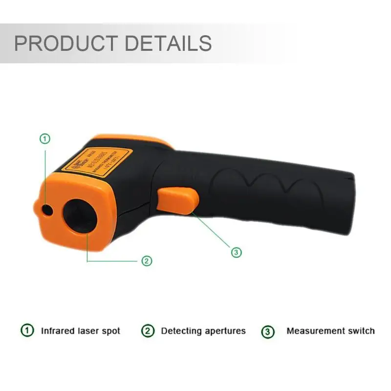 Цифровой инфракрасный термометр Бесконтактный инфракрасный термометр пирометр ИК-лазерный измеритель температуры точечный пистолет-32 ~