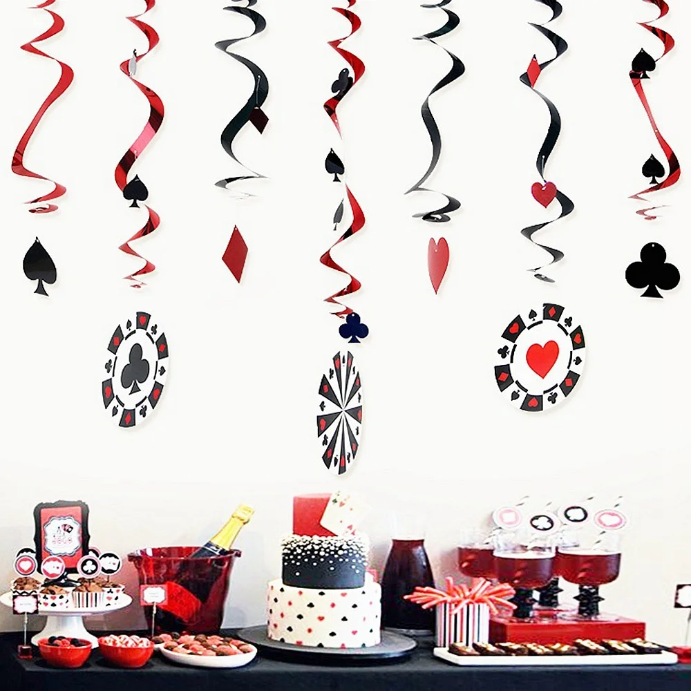 Casino Theme Party Decorations Hanging Swirl 9pc Set Playing Card