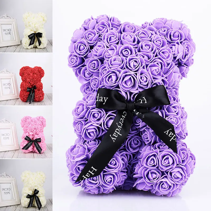 

Christmas Gift Artificial PE Rose Bear DIY Valentine Gift PE Rose Doll Gift For Creative Wedding Party birthday girl Gift Decor
