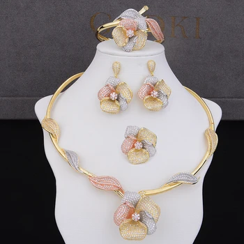 

New Ladies Girl Valentine's Day Gift Wedding Engagement Ring Necklace Bracelat Earrings Jewelry Sets with Charm Cubic Zirconia