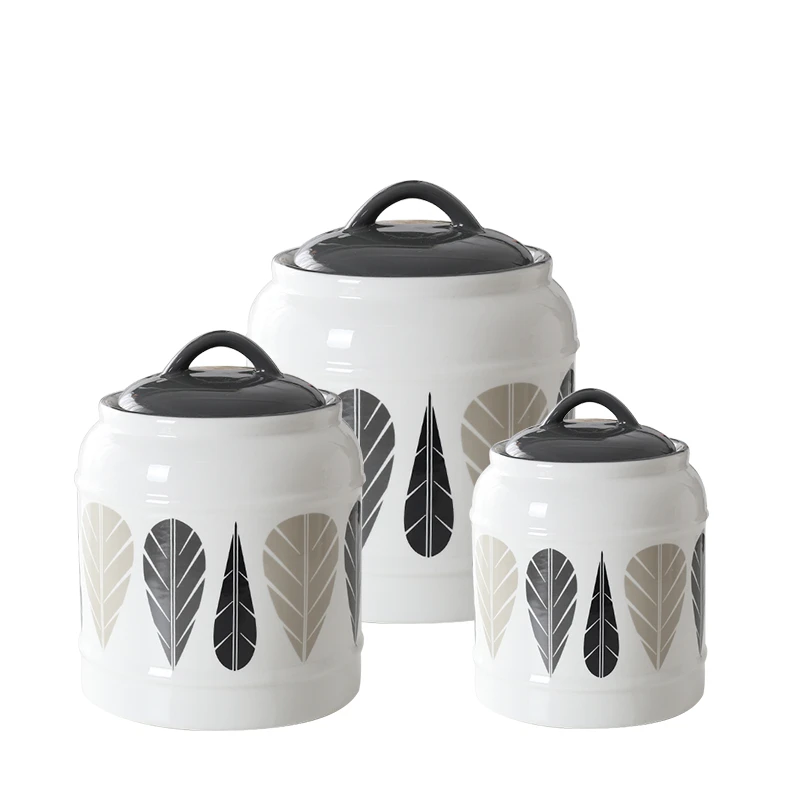 3Pcs Direct sales Nordic home kitchen storage ceramic sealed cans storage tank milk powder tea coffee sugar honey pot kimchi jar