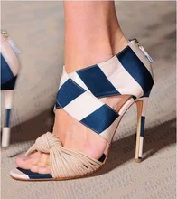 Mixed Colors Patchwork Women Sandals Peep Toe Knot Front Cut-out Gladiator Sandals Women Back Zipper Cage Shoes Plus Size 10