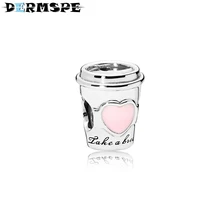 

DERMSPE Pando 925 Sterling Silver Drink To Go Charm, Pink Enamel Fit Diy Original Bracelet Charms Jewelry Woman Gift