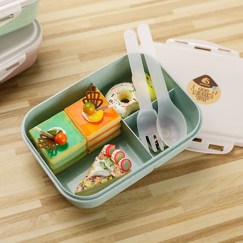 Пшеничный соломенный Ланч-бокс для здоровья, натуральный, 3 сетки, для студентов, портативный контейнер для хранения еды, Ланч-бокс, микроволновая посуда, Bento box