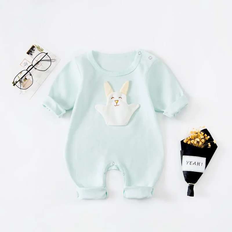 

FEERIJT Baby Cute Rompers 2019 Spring Cartoon Suits for Newborn Baby Girls Breathable Jumpsuit for Infant Girl Rabbit Printing