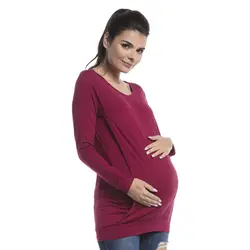 Лидер продаж футболка для кормления грудью кормящих Топы для женщин Одежда для беременных костюмы одноцветное Цвет футболка с длинными