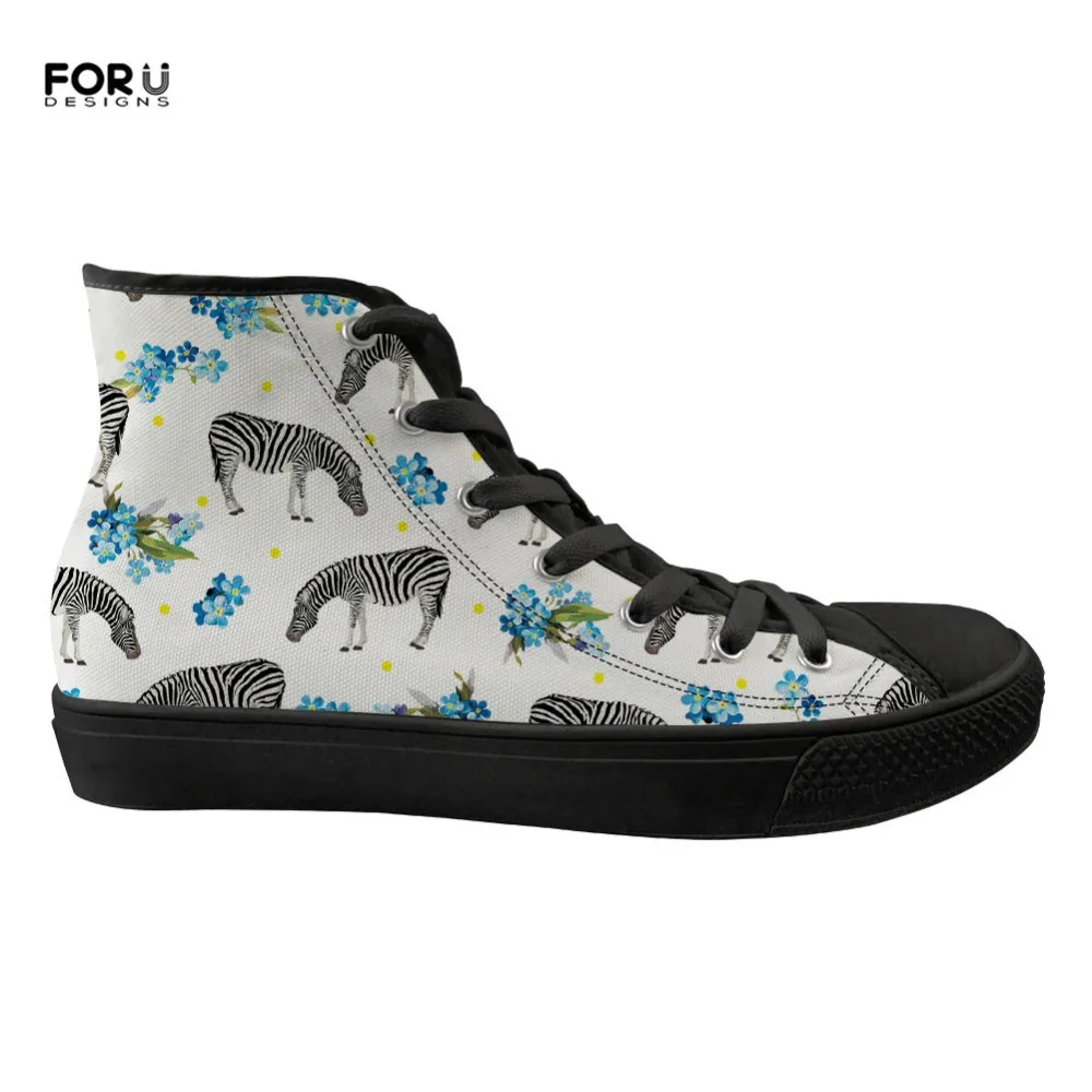 

FORUDESIGNS Women Sneakers Flats Vivid Animal Zebra Floral Prints High Top Canvas Fashion Ladies Shoes Woman Vulcanized Zapatos