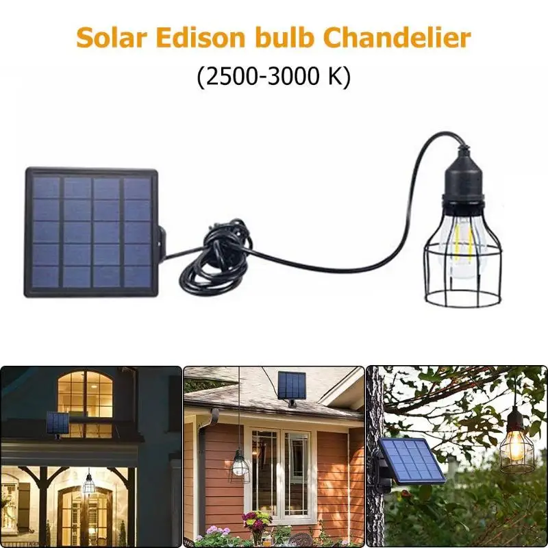 

1W LED Outdoor Solar Light Vintage Edison E27 Bulb Hanging Lantern+Solar Panel Cafe Pergola Lamp Dropshiping