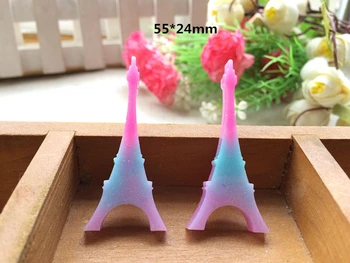

Free shipping Diy Craft Hair Accessory 20Pcs Mixed Flat Back Resin Cabochon rainbow color Eiffel Tower