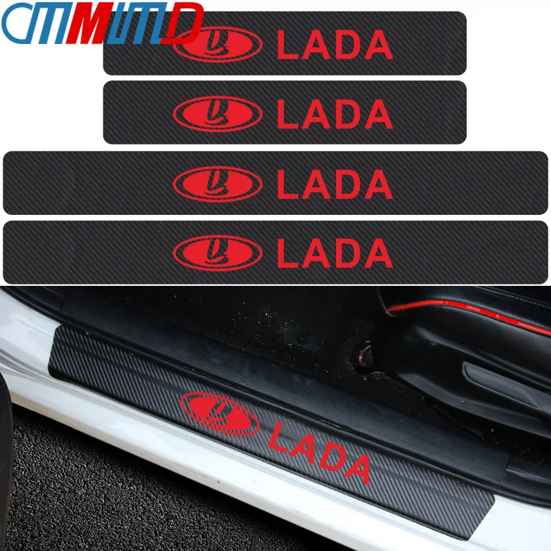 

4pcs Carbon Fibre Door Plate Scuff Protection Sticker Door Sill Protector Stickers for Lada Niva Kalina Priora Granta Largus Vaz