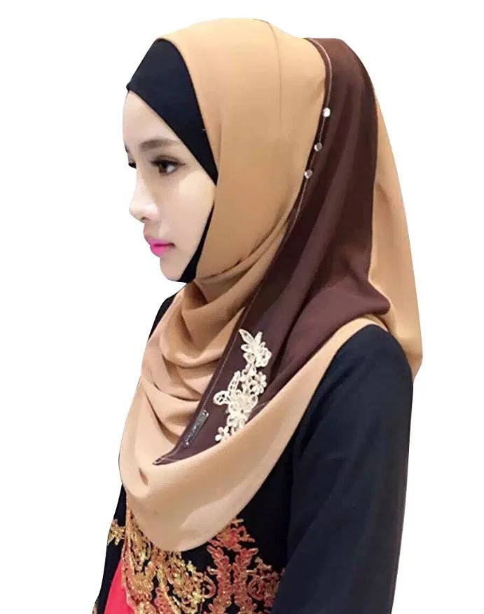 Хлопковый хиджаб шарф, кружевной вышитый сшивание дизайн женский хиджаб платок на голову длинные шали обертывания Джерси мусульманский шарф