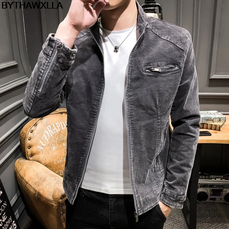 

BYTHAWXLLA Spring Autumn Casual Solid Fashion Slim Fashion demin Jacket Men Overcoat Jackets Men's Streetwear Jacket W2386