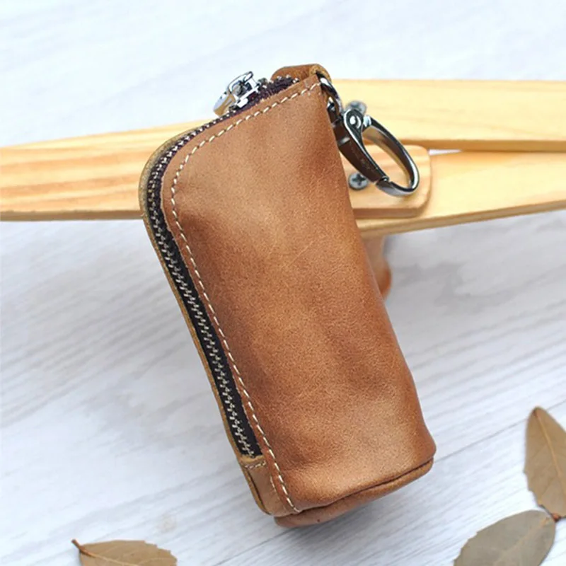 CICICUFF Men Key Bag Genuine Cow Leather Buckets Key Cases Pouch Zipper Keychain Auto Car Key Case Bag Women Home Key Holder