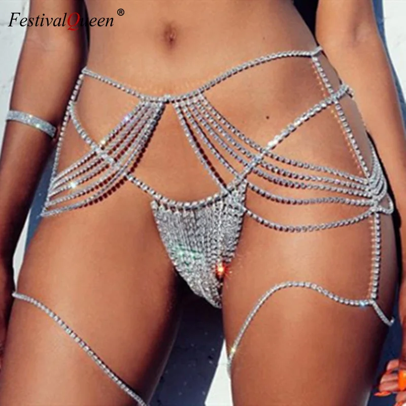 

Sexy Multilayer Tassel Leg Thigh Chains Bikini Crossover Harness Waist Belly Body Chain Fashion Women Rhinestones Body Jewelry