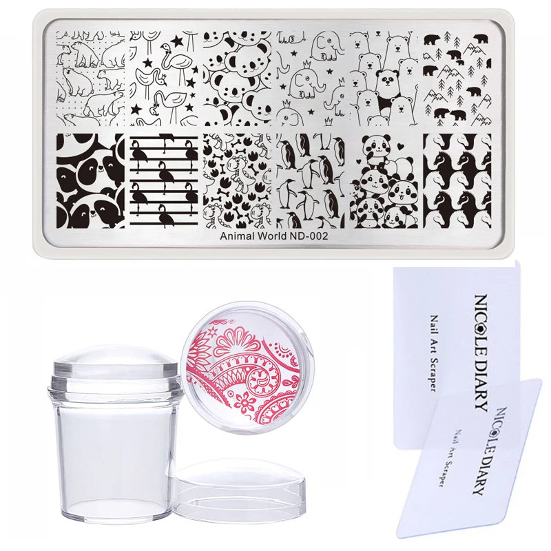 

NICOLE DIARY 4 Pcs Stamping Plate Set Clear Jelly Silicone Stamper with Scraper Nail Art Stamp Image Plate Stamping Polish Set