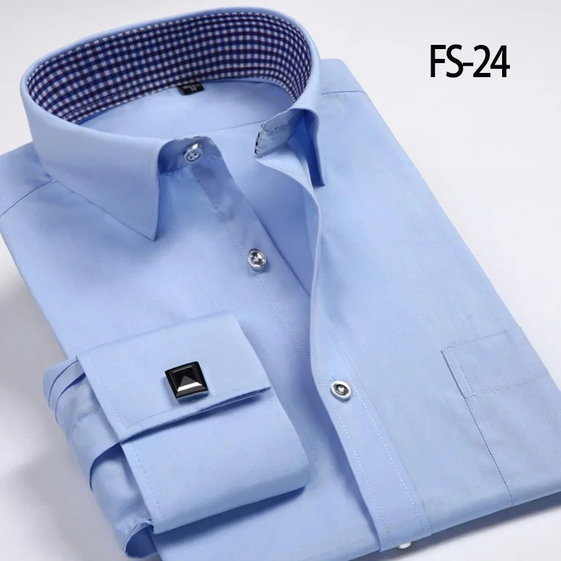 Aoliwen/Мужская французская рубашка с запонками, Фланелевая рубашка с длинным рукавом, высококачественная повседневная рубашка для мужчин, весна и осень - Color: SS-FS24