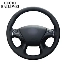 Black Artificial Leather Hand-stitched Car Steering Wheel Cover for Infiniti JX35 2013 M M25 M35 M37 M56 Q70 QX60 Nissan