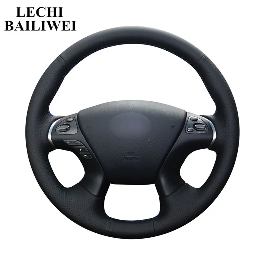 

Black Artificial Leather Hand-stitched Car Steering Wheel Cover for Infiniti JX35 2013 M M25 M35 M37 M56 Q70 QX60 Nissan