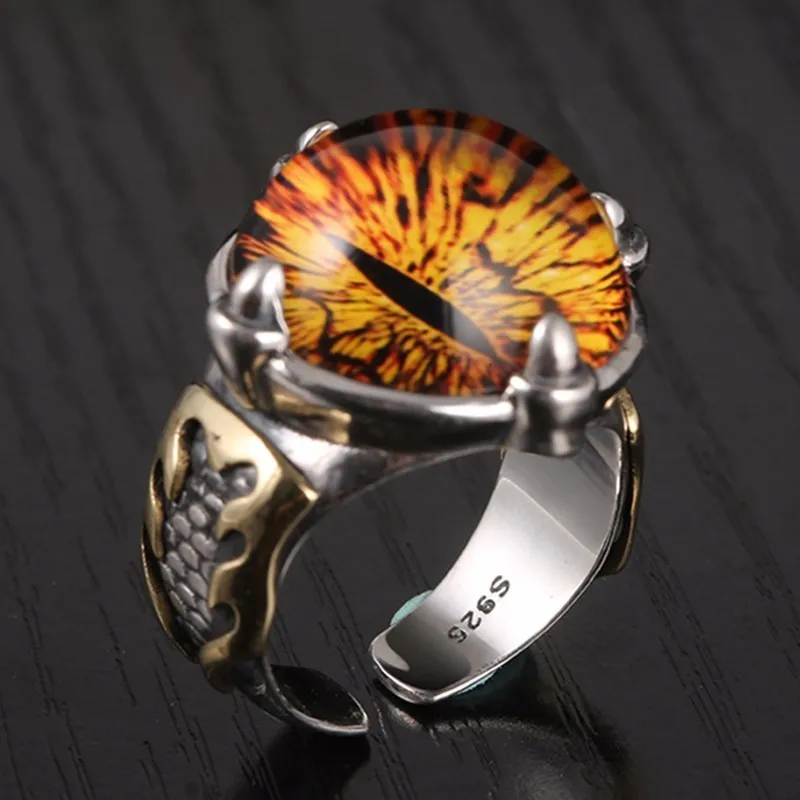 ZABRA 925 пробы, серебряное регулируемое кольцо с желтым кубическим цирконием, мужские винтажные кольца с большим камнем в стиле панк для женщин, женские ювелирные изделия