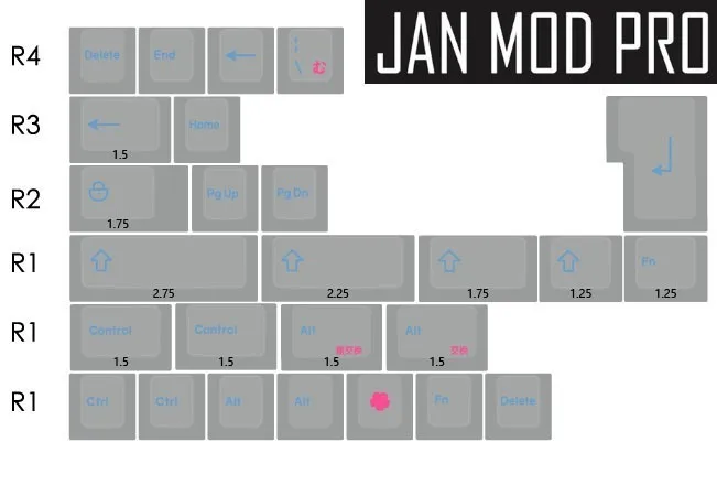 Колпачки для механической клавиатуры 139 японский корень Япония процесс термической сублимации синий голубой шрифт вишня Sub PBT Материал - Цвет: Jan Mod Pro