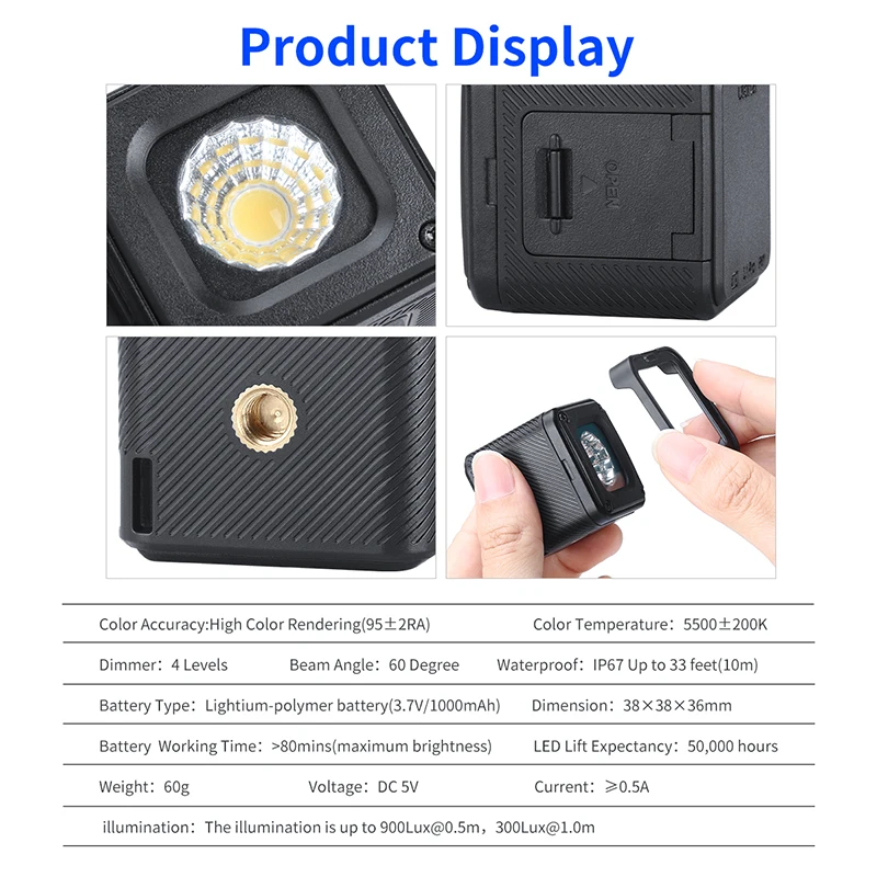  Ulanzi L1 Pro Waterproof Dimmable Mini LED Light for Gopro DSLR Dji Gimbal Versatile Mini Light Cam - 33010535663