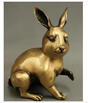 Pure Bronze Lucky Chinese Zodiac Wealth Fengshui Animal rabbit hare sculpture 1#