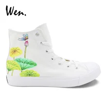 Вэнь дизайн chinoisery Buttefly Lotus ручная роспись обувь Оригинальные высокие кружевные мужские парусиновые кроссовки женские вулканизированные плимсоллы